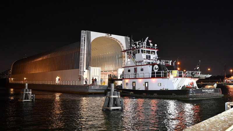 Behold Pegasus, the barge that will carry parts of the Space Launch System from NASA’s Michoud Assembly Facility in New Orleans to the Marshall Space Flight Center in Huntsville, Alabama, and later to the Kennedy Space Center. (Image: NASA/Michoud/Steven Seipel)